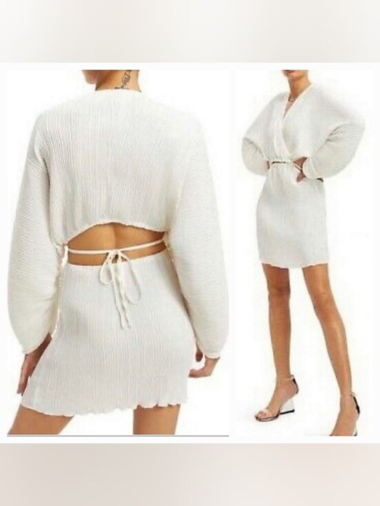 Good American Dresses & Skirts - GOOD AMERICAN Mini Dress Always Fits Plisse Cut-out Waist Ivory Sz S-M NWT